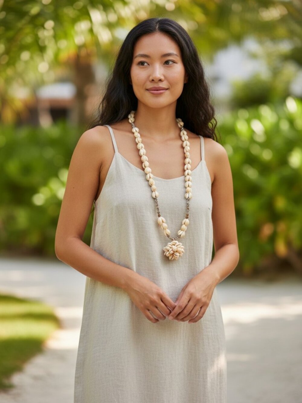 Vintage Hawaiian Cowry Shell Necklace 32” Pupukea Conch Pendant Beach Wedding